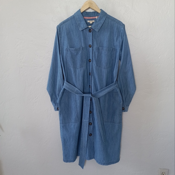 Barbour Tynemouth Denim Utility Shirt Midi Dress In Authentic Wash 10 - Picture 5 of 16